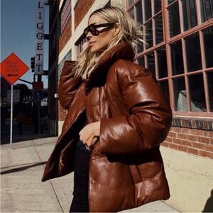 Free People Leather Puffer Jacket size M